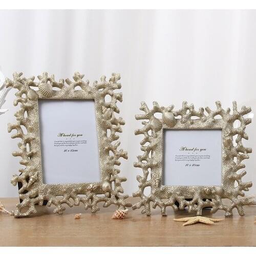Mediterranean Style Photo Frame Marine Life Coral Shell Conch Shape Resin Photo Frame Creative Desktop Home Decoration ZH442