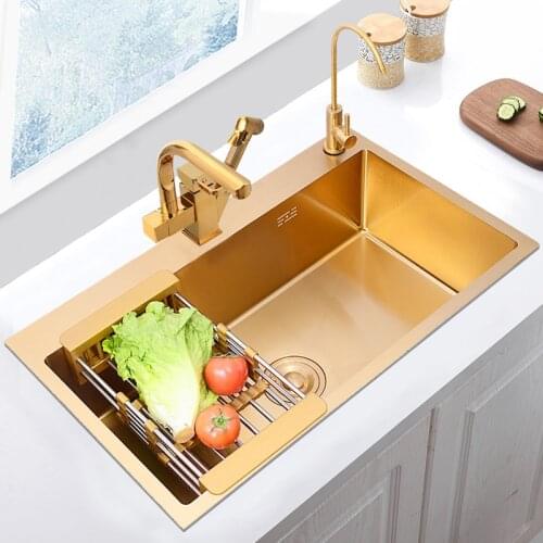 Stainless Steel Under-counter Sink Golden Above Counter Kitchen Sink Farm Rectangular Sink Bowl with Faucet Sink Drain Strainer