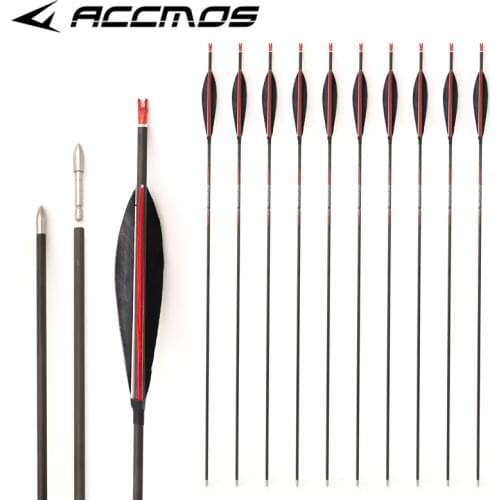 6/12pcs ID4.2mm Pure Carbon Arrows with 5Inch Banana Turkey Feather Spine300-1800 for Compound Bow Hunting