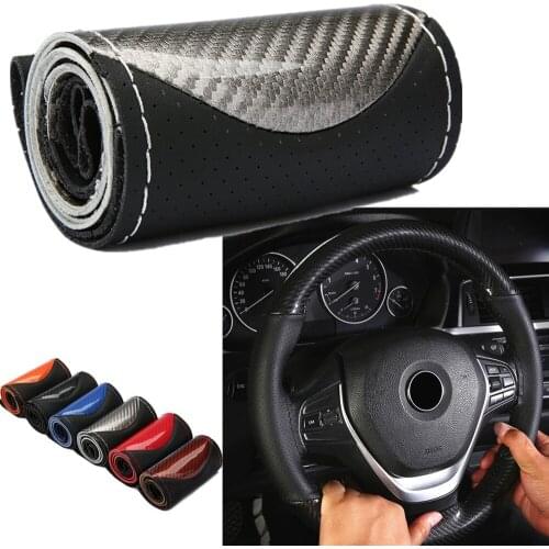 38CM Universal Car Cover for Steering Wheel DIY Sewing Steering Wheel Cover with Carbon Fiber For Protector