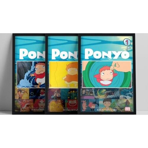 Vintage Posters Ponyo On The Cliff Hayao Miyazaki Poster Home Decor Canvas Wall Sticker Retro Decorative Painting for Kids Room
