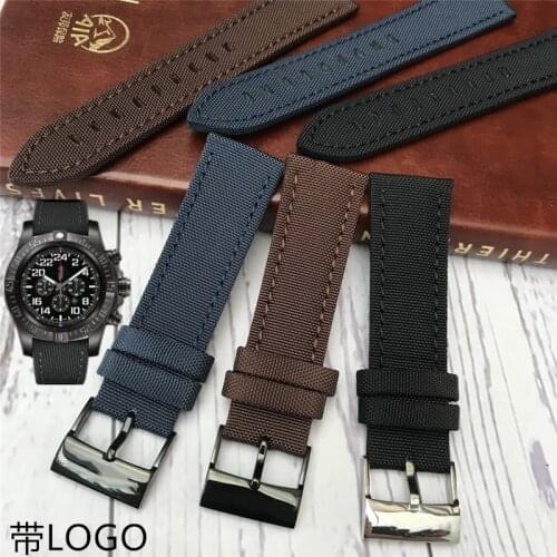 Top Quality 22mm Black Blue Green Brown Nylon Leather Watch band For Breitling strap NAVITIMER WORLD Avenger/navitimer bracelet