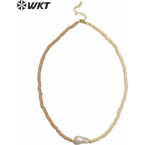WT-JN130 Amazing hand hand make 4mm space beads chocker necklace boho vintage baroque pearl women necklace