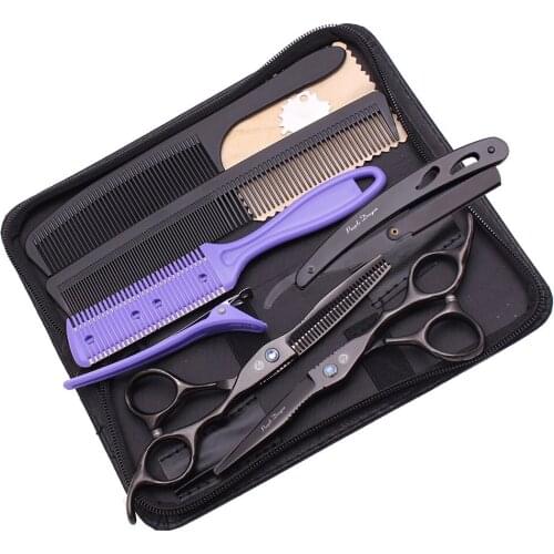 Y1221 6Inch Black Professional Hairdressing Hair Scissors Set Barber Hair Cutting Thinning Kit Barber Razor with Blade Comb Case
