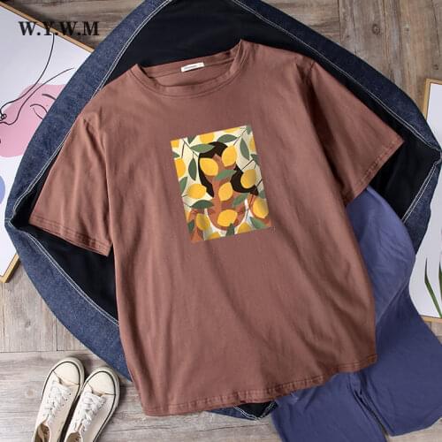 WYWM 2021 Summer Funny Cartoon Printed T Shirts Women Harajuku Lemon Graphic Aesthetic Clothes Woman Short Sleeve Female Tops