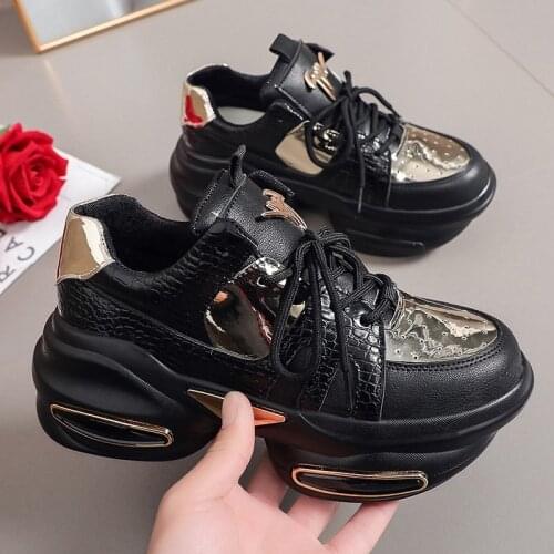 Women Sport Sneakers Female Platform Shoes Woman Black Brand Sneakers Ladies Lace-up Chunky Sneakers Zapatos De Mujer Trainers