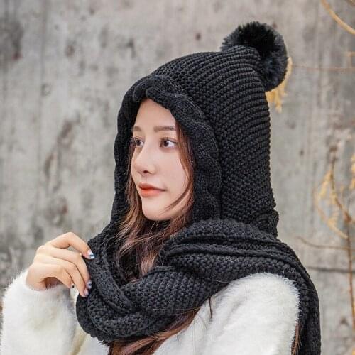 Women Knit Hat Scarf Set Soft Winter Accessory Ladies Cute Earflap Cap Female Thick Warm Ear Hat Autumn Winter