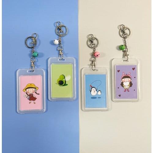 Cute Cartoon Transparent Keychain Card Holder Credit Id Bank Card Protective Case Student Bus Card Protector Cover Badge Bag