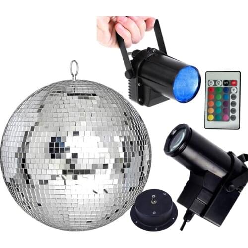 10/20/25/30CM Sliver Disco Mirror Ball & Motor & 10W RGB Beam Pinspot Lamp Reflective Disco Ball For Wedding Party Stage Decor
