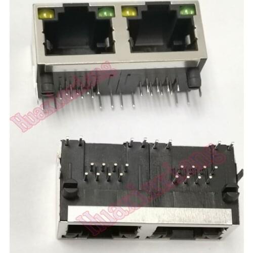 10PCS/Lot Two Ports RJ45 8P8C Female Jack/Socket Connector 1*2 Steel Shield Network Modular With LED without shrapnel