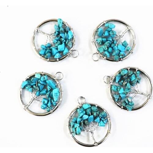 10pcs/Wholesale Reiki Jewelry Turquoises Agates Natural Stone Tree of Life Pendant Necklace for Women Healing Crystal