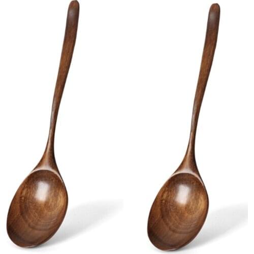 2PCS Wooden Spoons Long Handle Kitchen Cooking Mixing Food Spoon Dining Table Friendly Supplies