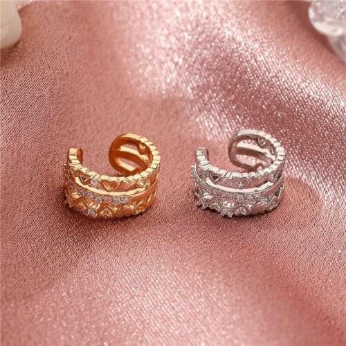 High Quality 3 Layered Zirconia Heart Earrings For Women Girls Fashion Geometric Copper Clip Ear Jewelry Party Gifts 2pieces