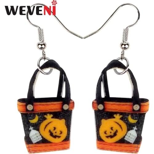 WEVENI Acrylic Happy Halloween Pumpkin Handbag Earrings Drop Dangle Trendy Gift Jewelry For Women Girls Female Gift Wholesale