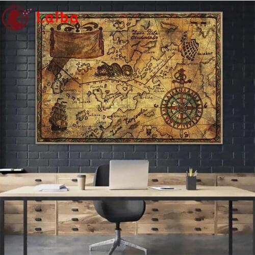 Diamond Mosaic Hot selling home art, retro world map round drill Cross Stitch Diamond Painting Full Square Decor For Home