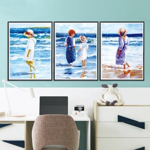 Diamond painting diy cross stitch pictures of rhinestones new needlework home decoration paint triptych cartoon Children beach