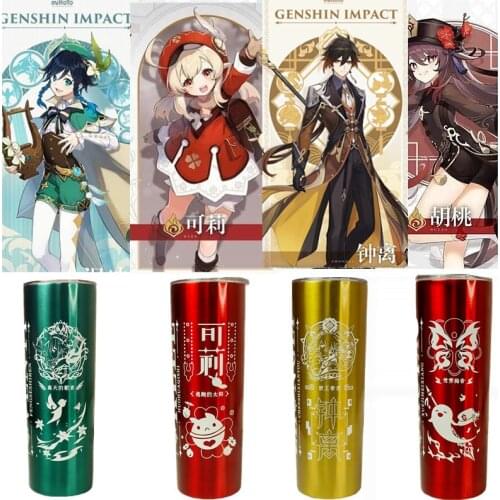 Anime Genshin Impact Zhongli Hu Tao Klee Cup Cold Water Vacuum Cup Drinks Cup Household Office Use Gargle Cup Xmas Props gifts