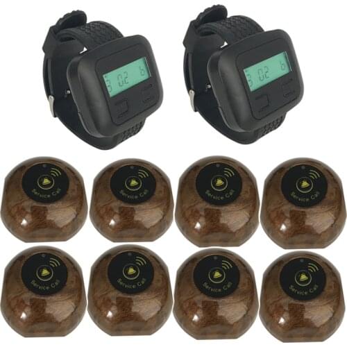 Wireless Waiter System 8 Call Button Transmitters + 2 Wrist Watch Frequency 433MHz For Hospital Clinic Cafe Shop