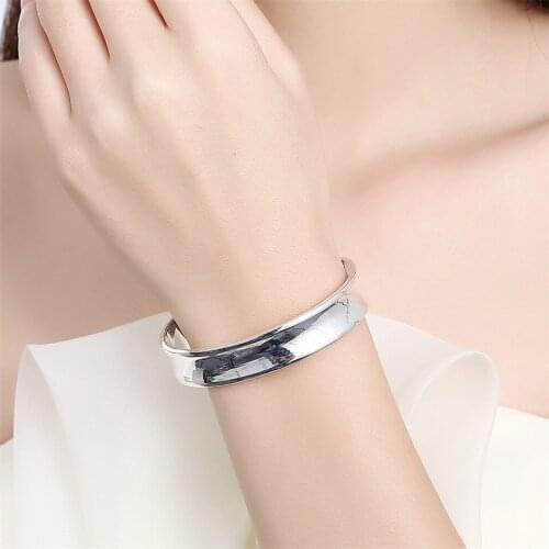 925 Sterling Silver Smooth Round Open Classic Bangles For Women Minimalism Fashion Wedding Engagement Jewelry