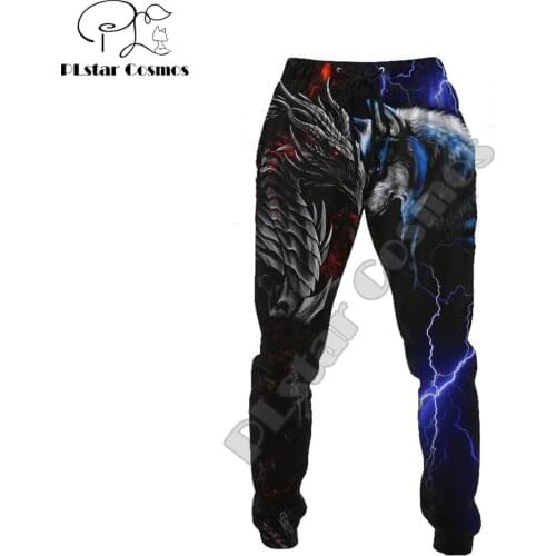 Red and blue Dragon and Wolf 3D Printed Men Pants Harajuku Fashion Trousers Autumn Casual Joggers Pants CK-004