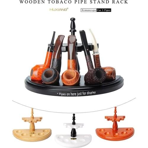 MUXIANG 5 Solid Wooden Pipe Holder Straight Semicircle Romanesque Style Multi Position Smoking Tool Rack 4 Colors to Choose
