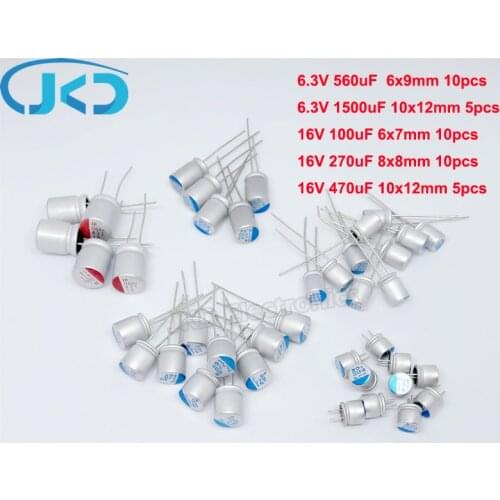 40pcs 5value Solid Aluminum Electrolytic Capacitor Kit 6.3V 16V 100UF 270UF 470UF 560UF 1500UF for Computer Mainboard