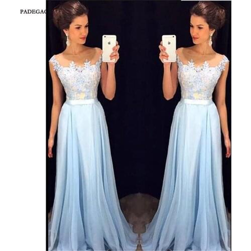 Elegant light Blue Evening Dress Appliques A-Line Long Prom Dresses Sleeveless Evening Dresses Custom Made Vestido de noche