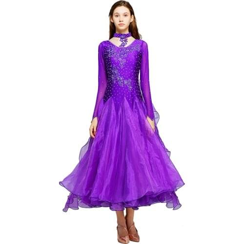 Purple ballroom dance competition dresses fringe standard ballroom dress standard dance dresses dance wear ballroom waltz dress