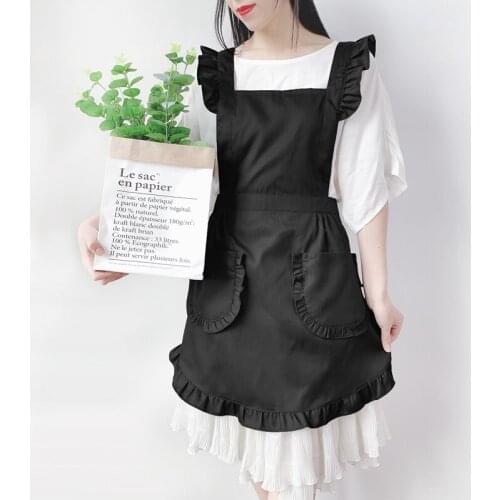 Cotton Anti-oil Antifouling Kitchen Women Apron Dress Home Restaurant Cafe Flower Shop Waitress Cleaning Baking Bib With Pockets