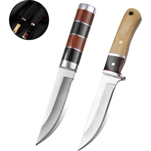 Pocket Knife with Sheath Outdoor Camping Hunting Knife Stainless Steel Tool Utility Knife Portable Fruit Knives Meat Cleaver