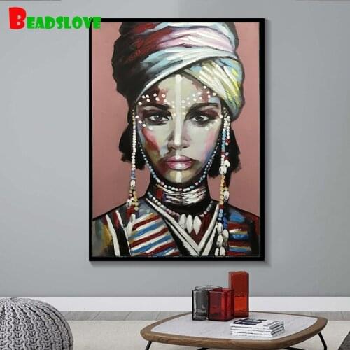 Dress up African Woman Cuadros 5d Diamond Painting full square round diamond embroidery Picture for Living Room Home Decor