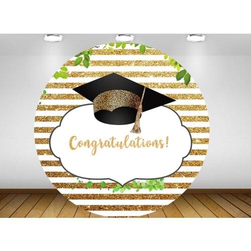 Round circle background Kids congratulation backdrop graduation hat Party table Cover decoration gold stripes Y-365