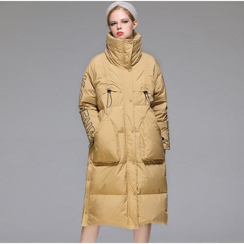 Winter fashion womens white duck down jacket women 2021 new mid-length loose large size thick warm jacket