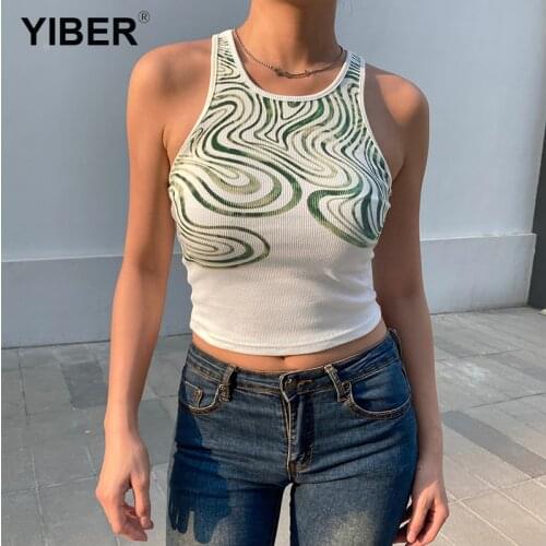 Sleeveless Tank Tops White Women Sexy Crop Top Knitted Summer WomenS Clothing Streetwear Printed Vest For Girls