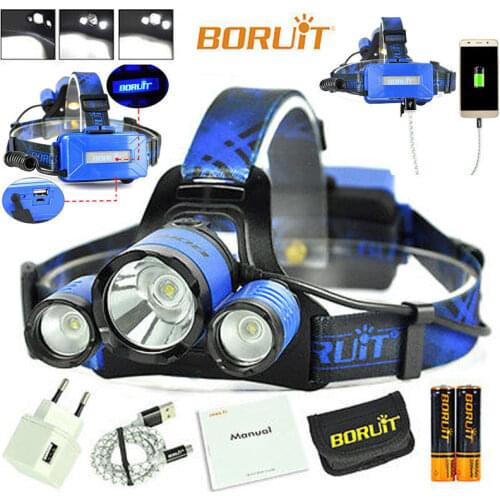 BORUiT B21 Cycling Headlight Rechargeable Cree XM L2 XPE Fishing Hunting Camping Waterproof LED Headlamp Flashlight Headlamp
