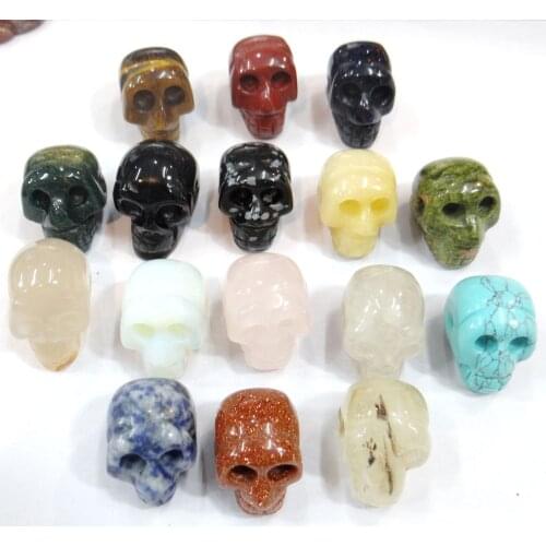 Natural stone Turquoises Quartz crystal tiger eye carved skull charms and pendants for diy jewellery making12pcs