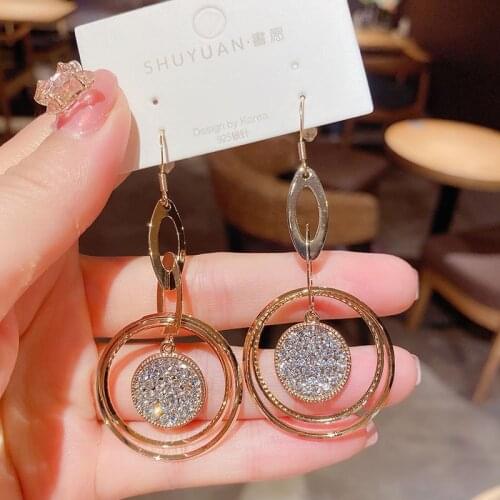 2020 New Fahion Womens Earrings Metal Geometry Round Zircon Earrings for Women Bijoux Korean Party Girl Jewelry Gifts Wholesale