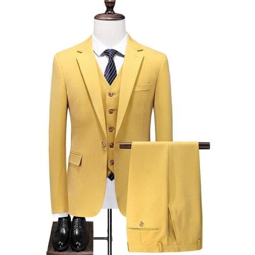 2021 Newest suit Men Wedding Suits 3 Piece Chinese Yellow Prom Tuxedos Slim Fit Plus size S-5XL Formal Dress Business Pant Suit