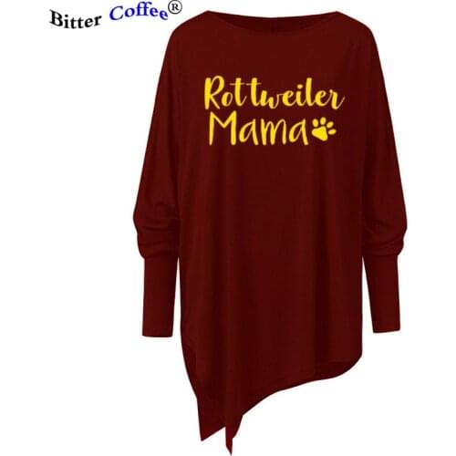 NEW Rottweiler Mama Shirt Irregular Dog Mom Life Letters Printed Women O-Neck Casual Funny T-Shirt fashion Irregular tee tops