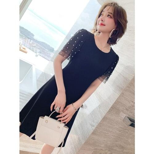 The new nail bead gauze sleeve dress summer