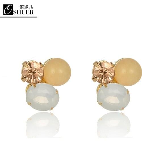 New Korean Jewelry Wholesale Fashion Pink Color Rhinestone Stud Earrings for Women