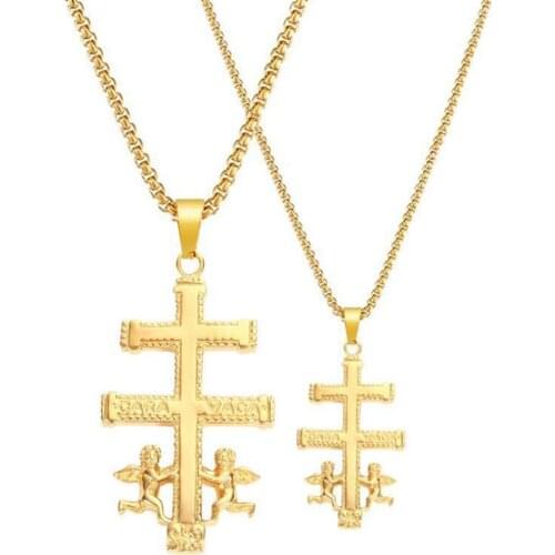 Stainless Steel Hip Hop Gold Double Angle Baby Cross Pendant Necklace Christ Gift For Jesus Necklaces with Chain