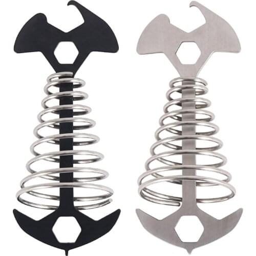 Outdoor Camping Stainless Steel Fishbone Anchor Multifunctional Deck Stakes Pegs Spring Floor Fixed Nail Tent Wind Rope Peg Buck