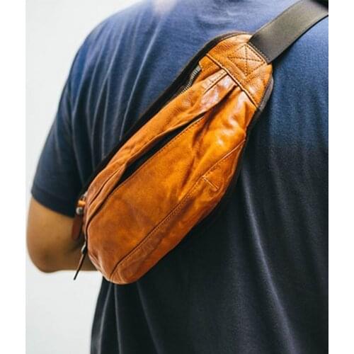 Belt bag mens leather shoulder bag messenger bag retro trend mens leather multi-functional practical leisure large-capacity ch