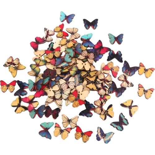 LOT 100 PCS WOODEN MIXED BUTTERFLY FLATBACK BUTTONS SEWING SCRAPBOOK CRAFTS