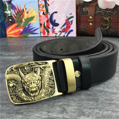 Skull Brass Belt Buckle Genuine Leather Belt Man Ceinture Cowboy Jeans Leather Belt Men Riem Belt Male Cinturon Strap MBT0071