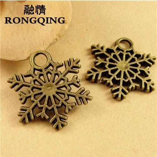 RONGQING 25*26MM 50pcs/lot Christmas snowflake Pendants Necklaces Handmade Fashion Jewelry Charms DIY