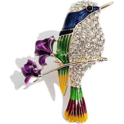 Luxury diamond-studded enamel bird badge brooch jewelry mens and womens suit coat corsage collar pin clothing accessories