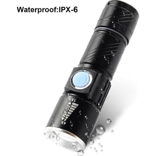 LED Flashlight Handy USB Rechargeable Torch Light Hunting Mini USB LED Lanterna 3 Modes Zoomable Torch for Camping Hiking