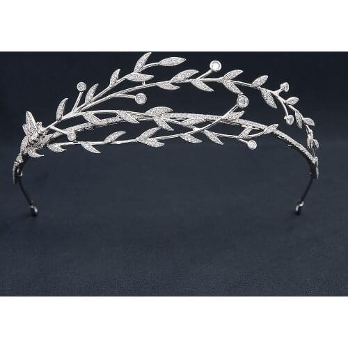 CZ Cubic Zirconia Olive branch Tiara for Wedding,Leaves Headband for Girl,Prom,Party Headpiece CH10397